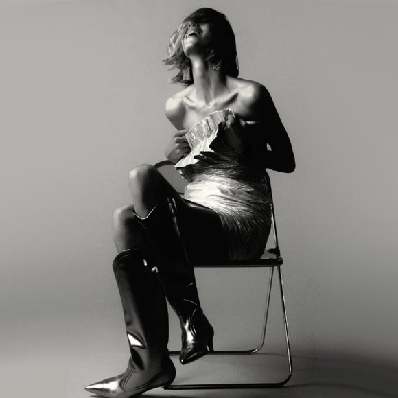 NWT ZARA silver foil finish ruffled strapless mini dress size M - Picture 6 of 9